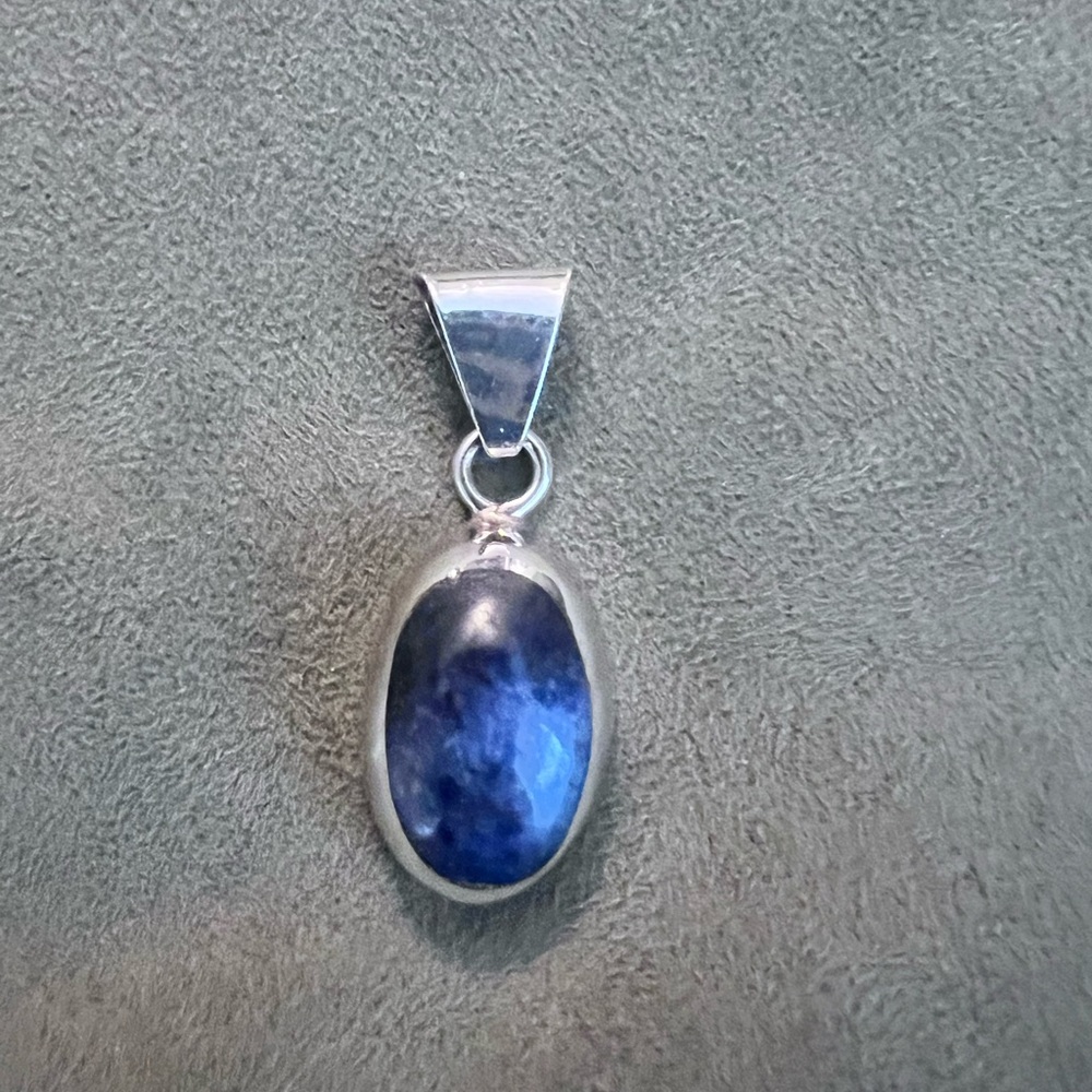 Rare Vintage Mexico Taxco TZ -17 925 Sodalite Sterling Silver Necklace Pendant